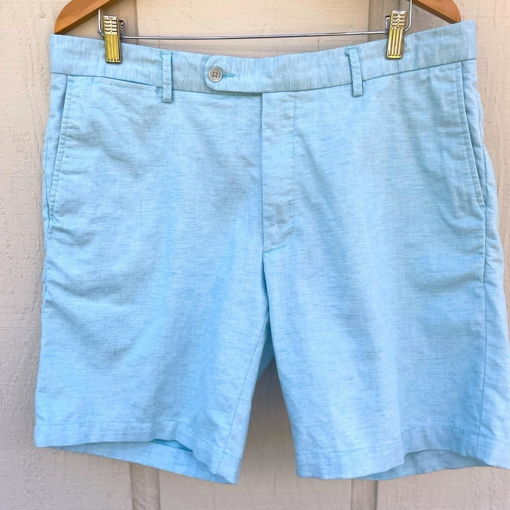 Peter Millar Crown Cool Shorts Size 36 Linen Blend Golf Light Blue Performance